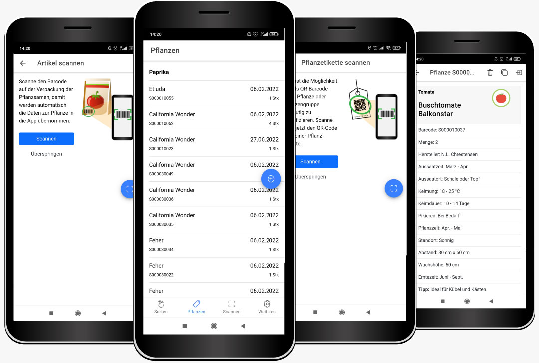 App - GRACAMA Meine Pflanzen mit verschiedenen Ausschnitten